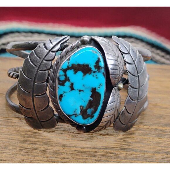 Vtg Native Old Pawn Navajo Bisbee Turquoise Sterling Silver Cuff Bracelet - Picture 4 of 10